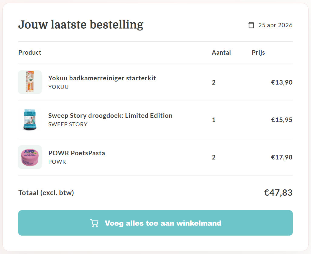 Voorbeeld van laatste bestelling