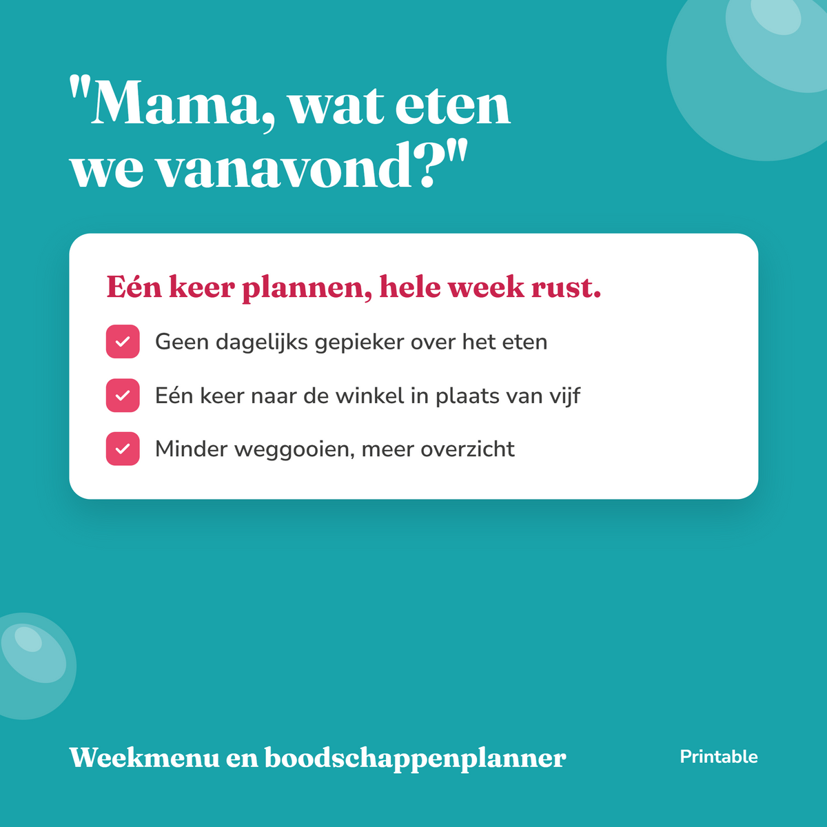 Weekmenu en boodschappenplanner | Printable