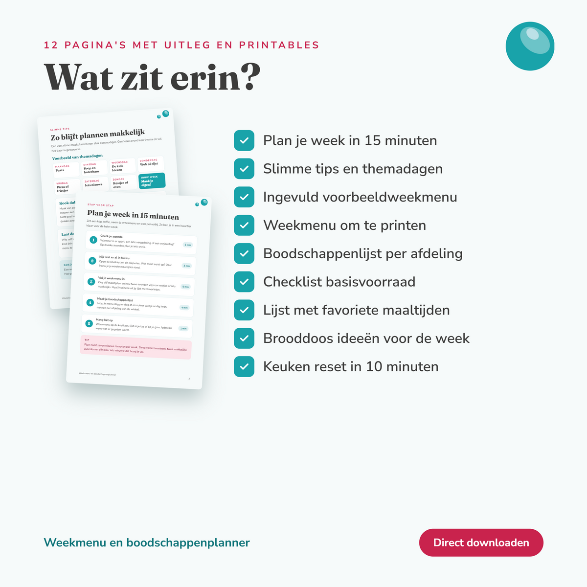 Weekmenu en boodschappenplanner | Printable