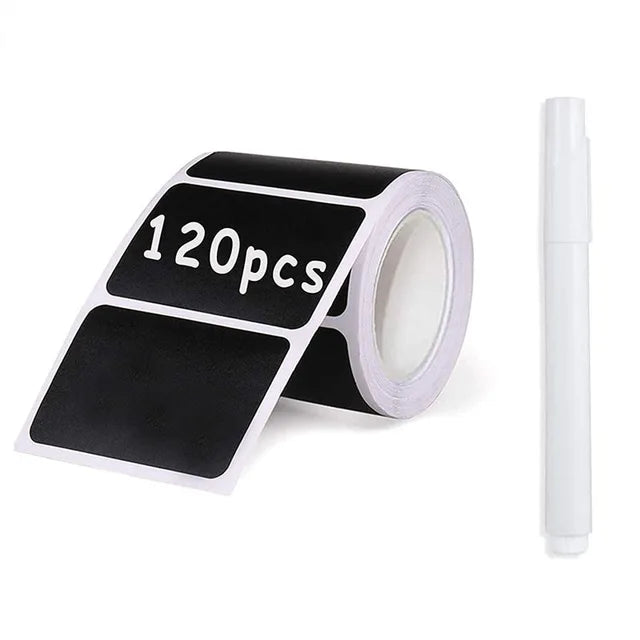 120 stuks zwarte labels + gratis witte pen