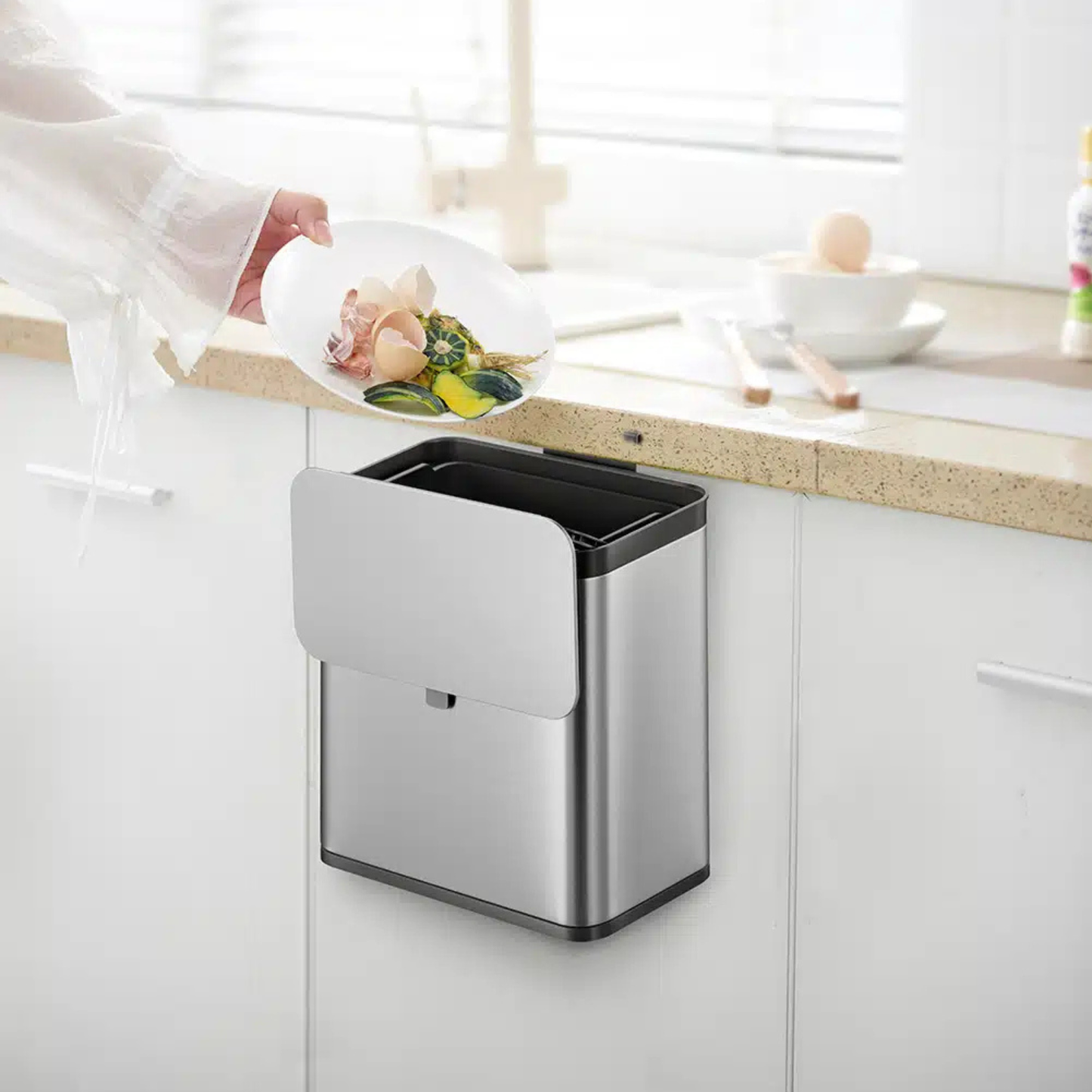 Puro S Food Waste Caddy 7 liter - mat rvs, zwart